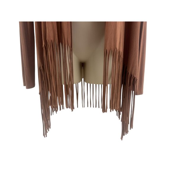 Caramel Brown Open Front Knit Fringe Cardigan Wrap Size S/M Country Western - Picture 3 of 9
